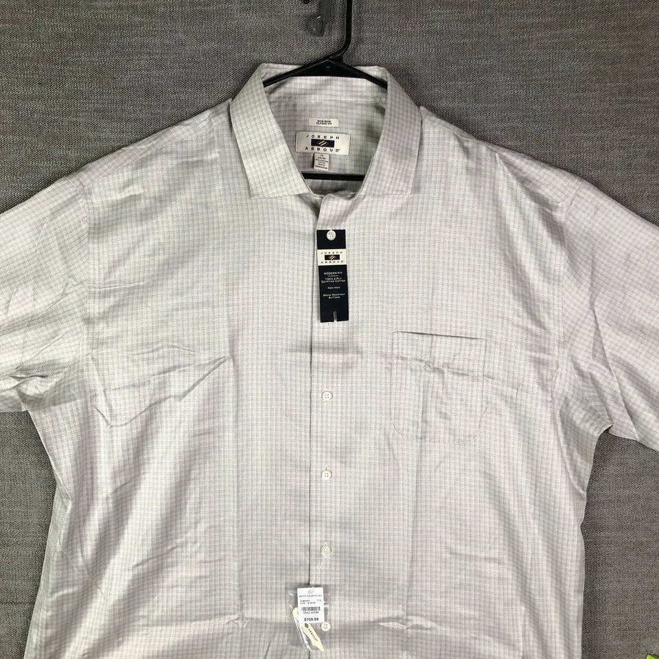 Camisa Joseph Abboud Para Hombre 19 34/35 Gris Cuadros Algodón Egipcio Sin Hierro Ajuste Moderno Foto 3 de 4