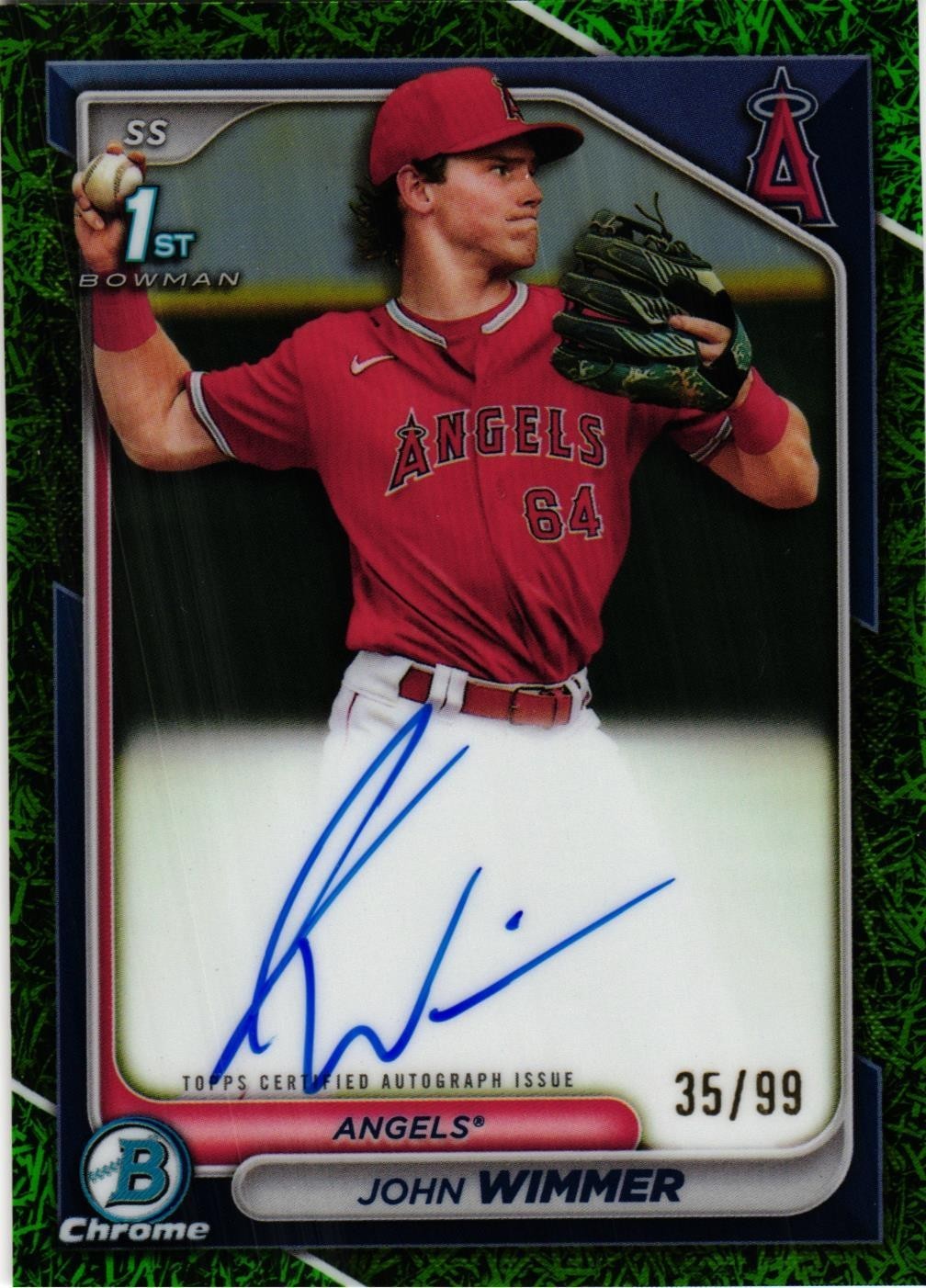 2024 Bowman Chrome 1st JOHN WIMMER Green Grass Refractor Auto RC /99 #CPA-JW