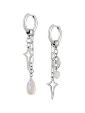 Silver-tone Teardrop Spike Star Hoop Earrings, Gothic Grunge Emo Punk Y2k Earrin