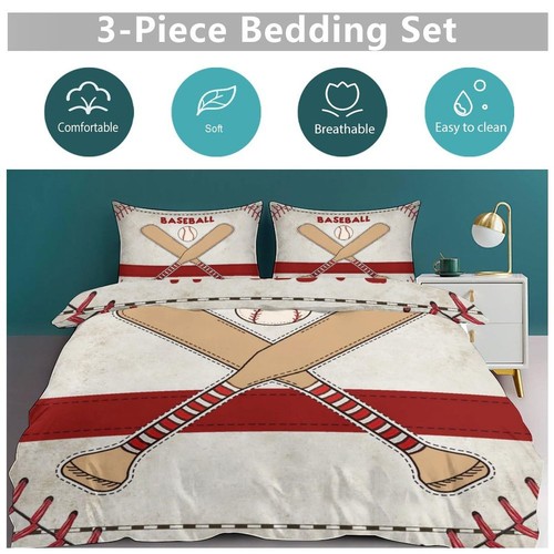 Baseball Print 3 Pieces Comforter Set with 2 Pillowcase,3PCS Bedding Set,Twin... - Picture 6 of 7