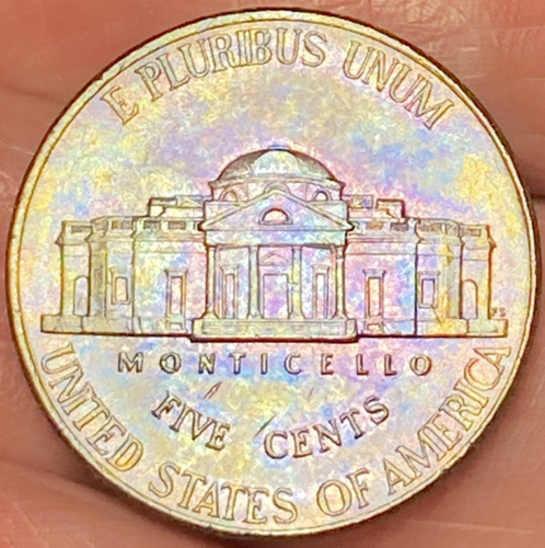 2008-P Jefferson Nickel Beautifully Lustrous Gold/Rainbow Toned Coin #1 - Picture 2 of 12