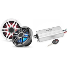 Clarion Marine 4 Channel Amp  CMSP-651RGB-SWG 6.5" LED Boat Audio Upgrade Bu...