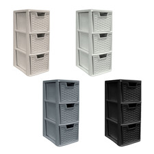 3 Drawer Medium Rattan Plastic Storage Tower Unit School Home Office Desktop