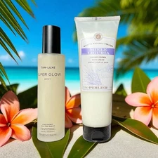 TAN LUXE SUPER GLOW BODY SELF-TAN SERUM 5.07 OZ. + PERLIER LAVENDER BATH CREAM