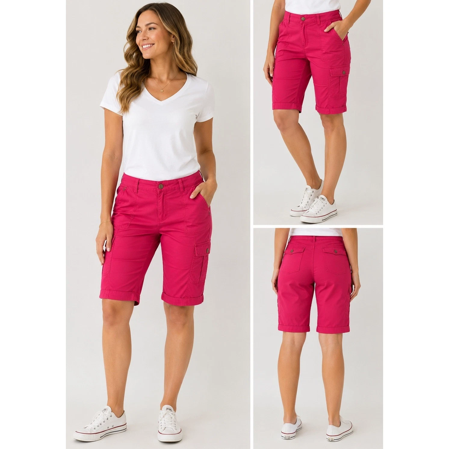 Lee Platinum Label Womens Plus 22W Cargo Capri Pants Pink Stretch Cuffed 3192766