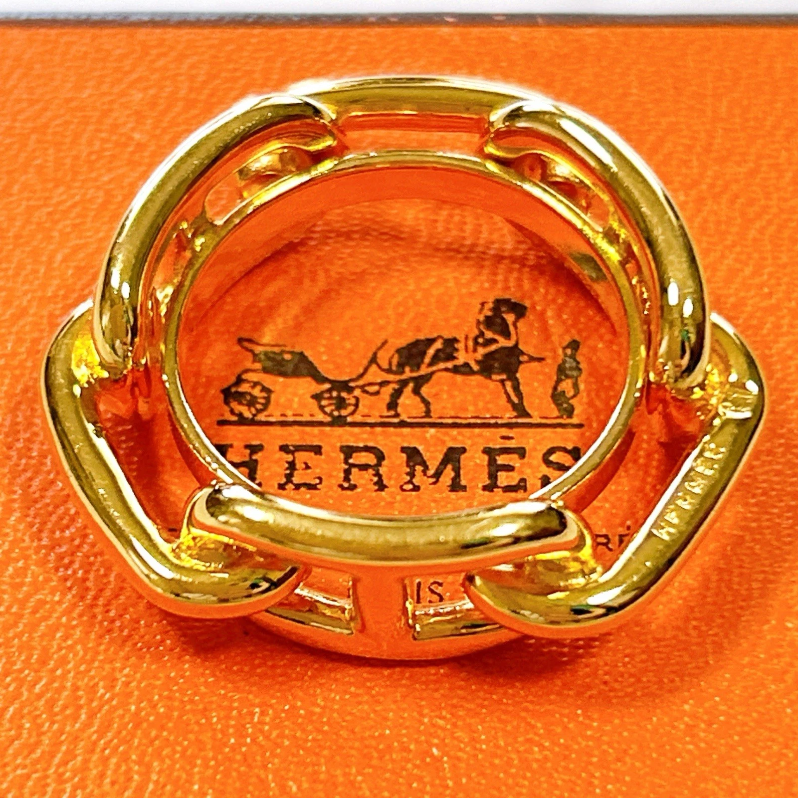 HERMÈS Anello sciarpa HERMES Chaine d'Ancre tono oro con scatola design catena diametro 0 8"