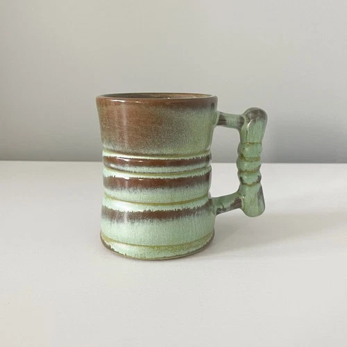 VINTAGE FRANKOMA POTTERY C3 PLAINSMAN Seafoam Green Brown 4” COFFEE MUG