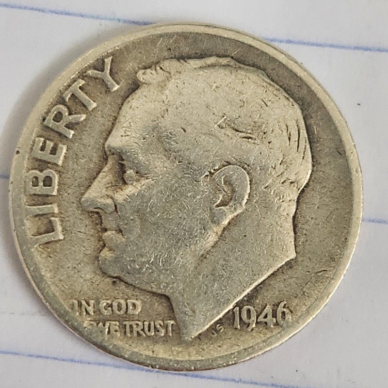 1946 P Roosevelt Silver Dime Circulated Dime KM #195 0.900 Silver 0.0723 oz.