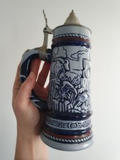 Bierseidel Bierkrug Zinn deckel AVON Handarbeit Wildtiere Alaska