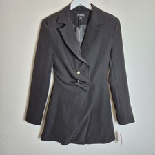 PLT Pretty Little Thing 10 Black Woven Asymmetric Trim Detail Blazer Dress