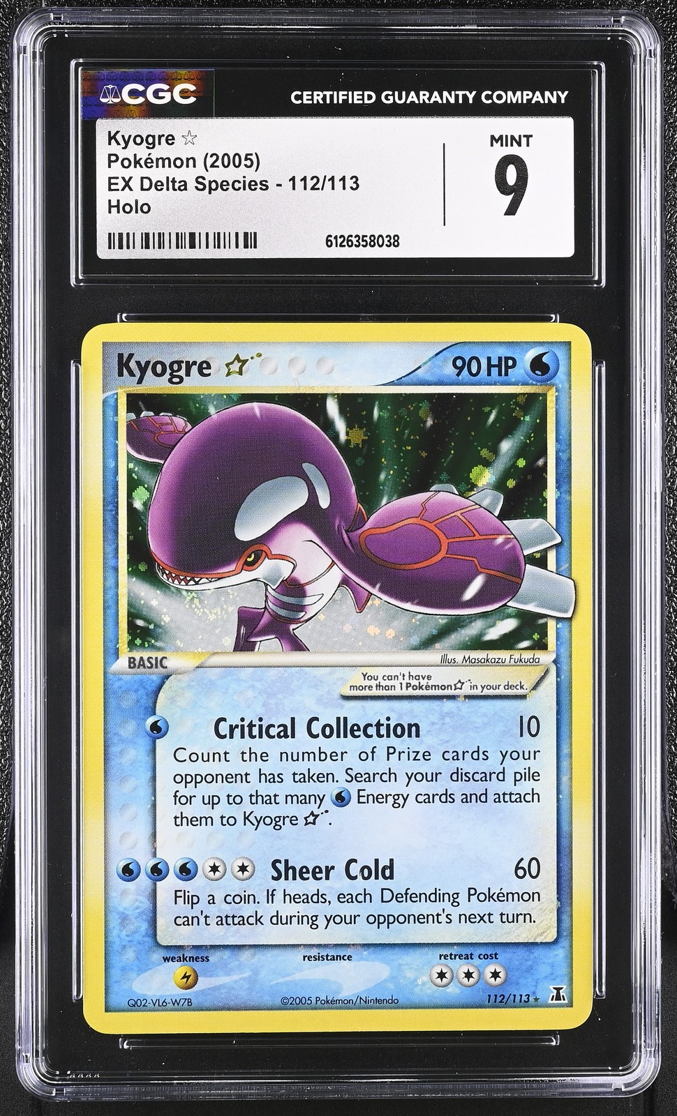 CGC 9 MINT Kyogre Gold Star 2005 EX Delta Species 112/113 Holo Pokemon Card