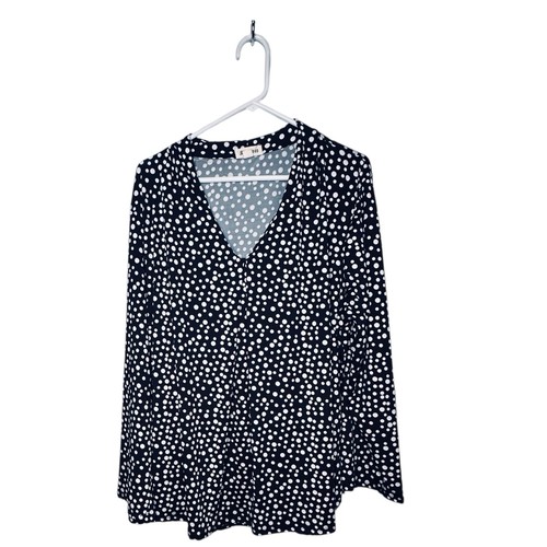Blue Mood Black And White V-neck Top With Roll-tab Sleeves Size 3x