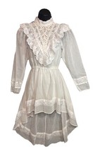 Vtg 70s White Gunne Sax Sheer Cotton Lace Edwardian Dress Sz XS