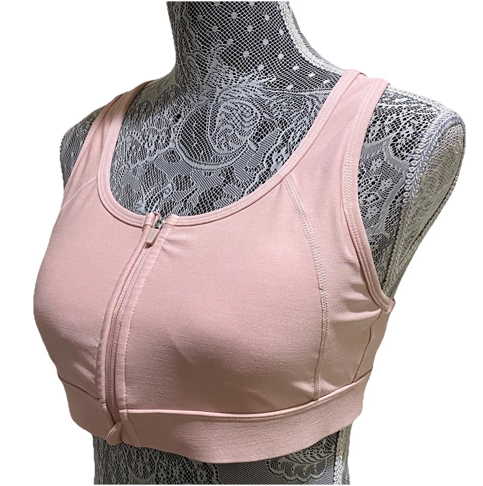 Jockey Sports Bra Size L Pink Medium Support Zip Front Activewear Athletic - Image 4 of 4