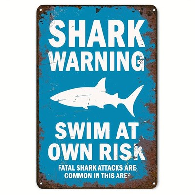 Vintage Shark Warning Tin Metal Signs Home Décor 8x12''Swim at Own Risk'' Humorous
