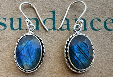NEW 188 Sundance 1-1/4" Blue LABRADORITE Sterling Silver Handmade Earrings