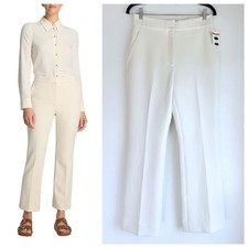 NEW St John Collection Line Stretch Crepe Straight-Leg Pants in Ecru Cream Sz 2
