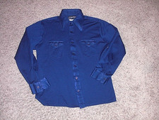 Vintage 70's DISCO Navy Blue Polyester button front shirt Small/Medium