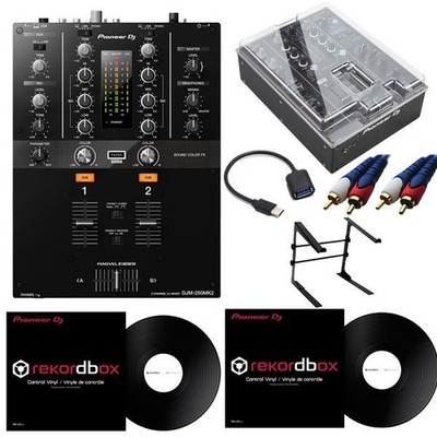 Pioneer DJ DJM-250MK2 2ch Mixer with Control Vinyl, Decksaver, Stand & USB-C Cab