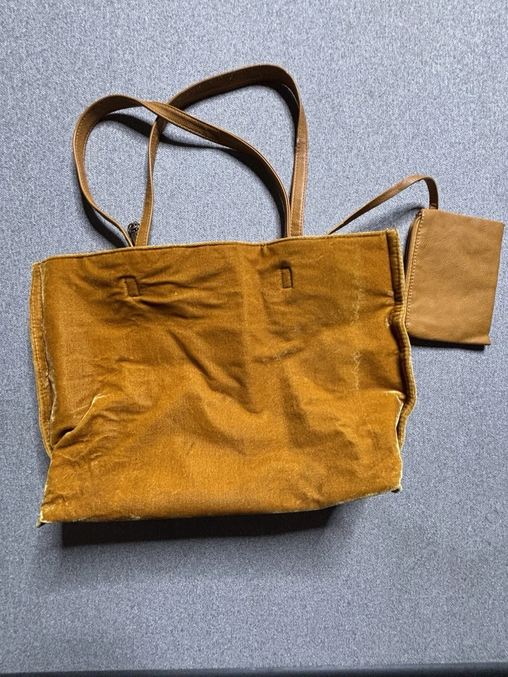 Bolso de Mano Vintage Terciopelo Dorado con Correas de Cuero y Bolsa - Bolso de Hombro Boho Foto 3 de 4
