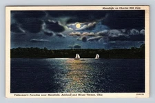 Mount Vernon OH-Ohio Moonlight On Charles Mill Dam Vintage c1945 Postcard Card