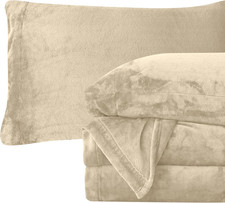 Cream Velvet Flannel Sheet Set - Luxuriously Soft, Deep Pocket, Cal King