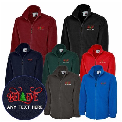 Custom Text Embroidered BELIEVE Christmas Workwear Xmas Fleece Jacket XS-6XL