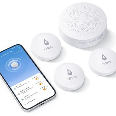 Water Leak Detector 3 Pack WiFi 100dB Alarm Email SMS Alert Winees Adjustable