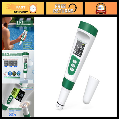 5-in-1 Digital Water Tester for Pool, Spa & Hydroponics - Salinity, pH, Temp, EC