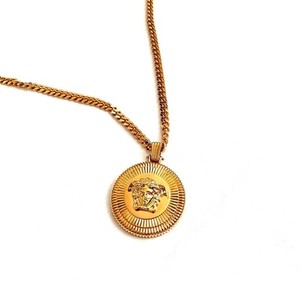 Authentic VERSACE Biggie Medusa Necklace Gold-Plated Round Men's Boxed Warranty-Card Rare