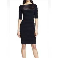 Adrianna Papell Illusion Neck Banded Sheath Dress Black Cocktail Dress Size 8