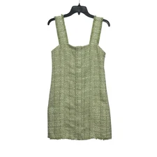 House Of Harlow Tweed Mini Dress Size XS Green Metallic Fringe Mod Sleeveless
