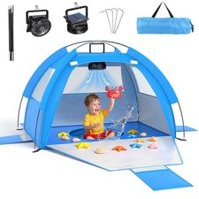Baby Beach Tent with Solar Cooling Fan UPF 50 Blue Sun Shelter