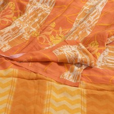 Sanskriti Vintage Saree Orange Pure Crepe Silk Floral Printed Sari 5 Yd Fabric