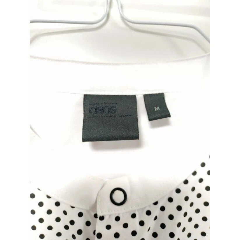 ASOS Long Sleeve Round Neck Polka Dot Print Yolk Shirt White Mens M - Image 3 of 4