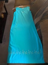 Vintage TEDDI Brand Teal Flowered Dress 46" Long Size Petit Medium Beautiful