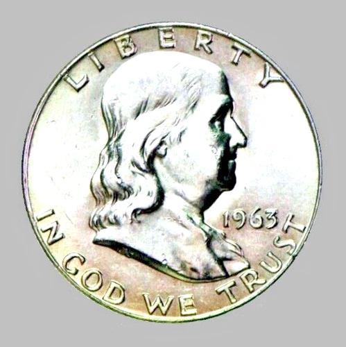 1963-D  FRANKLIN SILVER 50c  HALF DOLLAR DENVER MINT 90%  SILVER COIN - AU / UNC