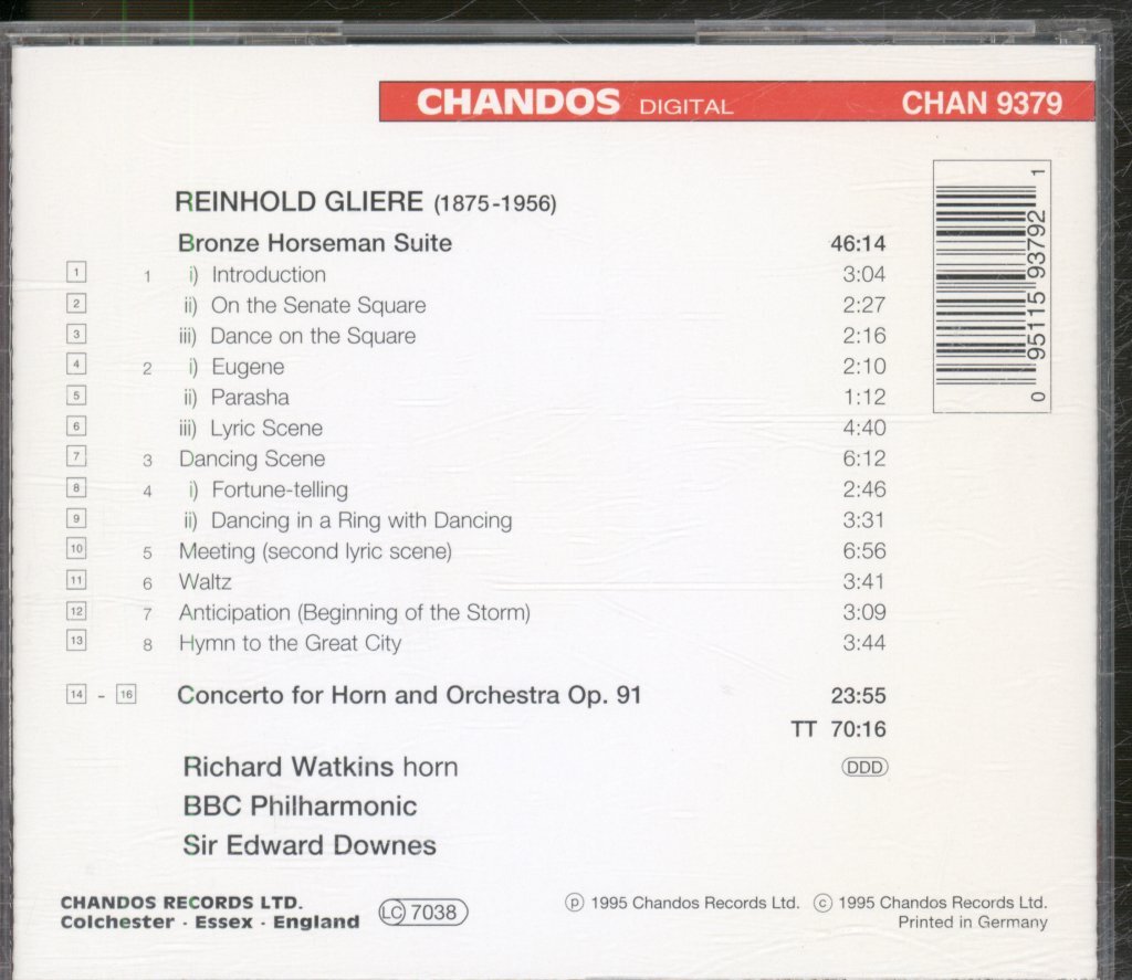 CHAN9379 Bbc Philharmonic, Edward Downes Reinhold Glière Bronze