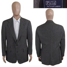 Vintage Polo Ralph Lauren USA Gray Houndstooth Check Wool Sport Coat Slim 42R