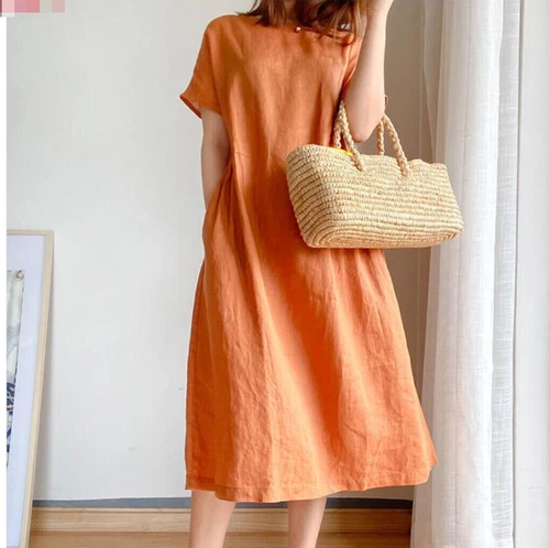 Womens Cotton Linen Retro Casual Summer Tunic Shirt Kaftan Pockets Midi Dress - Bild 8 von 11