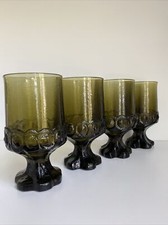 Vintage Retro TIFFIN FRANCISCAN Medium Goblets Drinking Glass Madeira Green 4 