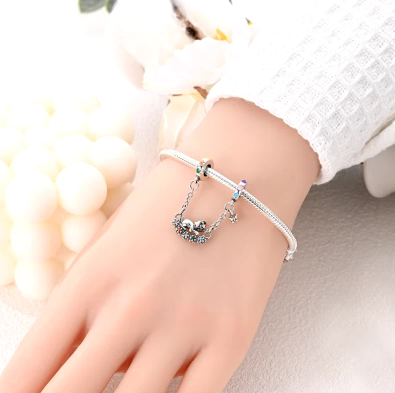 Charm Anhänger für Armband Hund Blumen Sicherheitskette Silber Geschenkidee - Bild 2 von 2