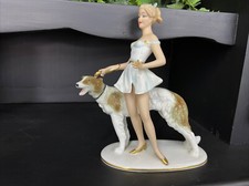 Statuina Art Deco Gerold porcellana Bavaria Lady with BORZOI DOG ANNI '30
