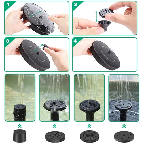 Solar Powered Fountain Pump For Bird Baths 4 Nozzles Garden Decoration Ponds - Picture 6 of 12
