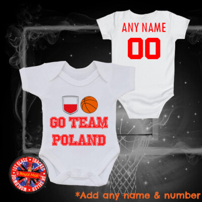 Poland Polska Personalised Basketball Babygrow Romper, Gift Boys Girls Sports