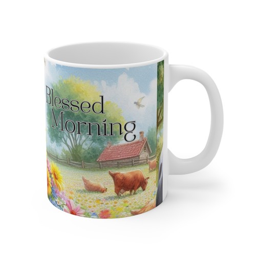 Cow Coffee Mug Blessed Morning - Farm Animal Lover Gift, Cow Coffee Cup 11oz - Picture 5 of 6