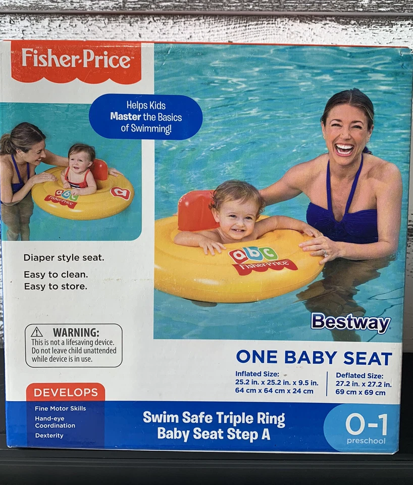 Nuevo en caja, Fisher Price One asiento de bebé piscina flotador triple anillo asiento seguro para nadar, amarillo Foto 2 de 4
