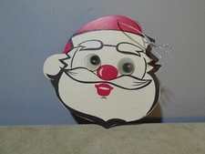 VINTAGE HARD PAPER SANTA FACE WITH GOGGLE EYES 3.75 X 4 ORNAMENT UNBRANDED