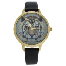 CRA017 La Animale - Gold/Black Leather Strap Watch by Charlotte Raffaelli for...