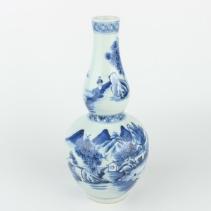 Antique Chinese Blue and White Porcelain Gourd Style Vase